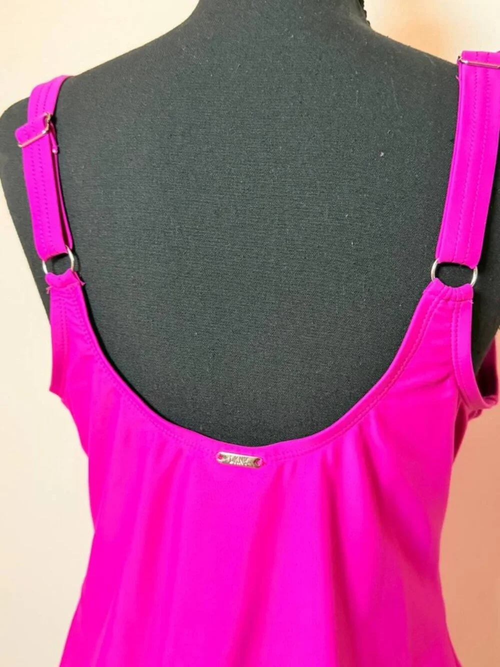 DKNY Hot Pink Ruffle Tankini Swim Top Vacation Resort Style